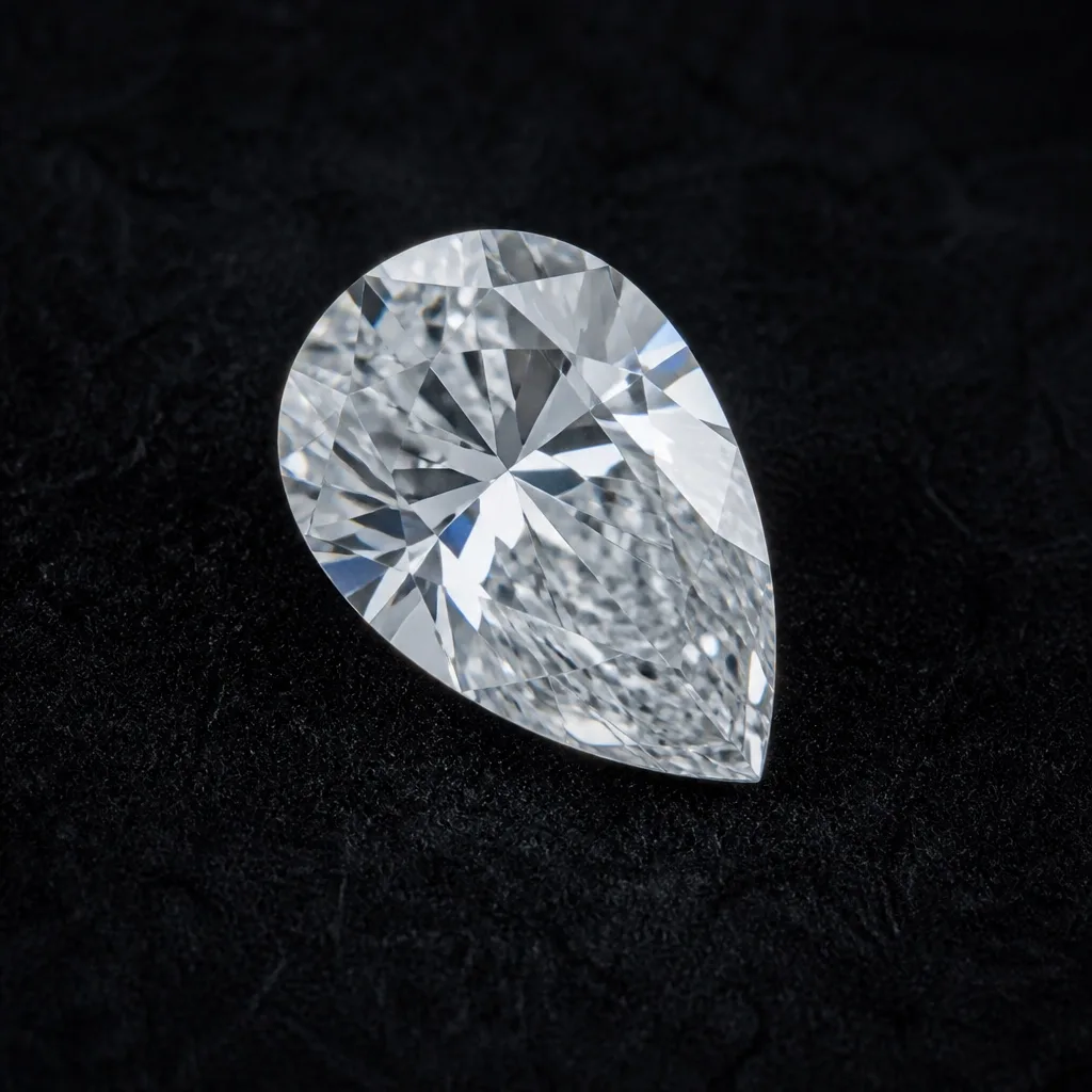 Loose pear-shaped diamond with a rounded shoulder and pointed tip